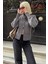 Antrasit Çift Fermuarlı Dik Yaka Kadın Triko Hırka MG2505 4
