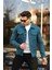 Erkek Trend Polo Yaka Slim Fit Denim Jeans Indigo Kot Ceket 1
