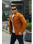 Erkek Trend Polo Yaka Slim Fit Denim Jeans Turuncu Kot Ceket 2