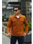Erkek Trend Polo Yaka Slim Fit Denim Jeans Turuncu Kot Ceket 3