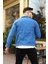 Erkek Slim Fit Denim Kot Ceket Pamuklu Günlük Kullanım İçin Mavi Renkli 3