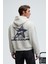 Truett Erkek Kapüşonlu Kanguru Cepli Önü ve Sırtı Baskılı Oversize Gri Sweatshirt 2