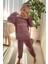 Kız Çocuk Mor Uzun Kol Kışlık Kadife Bisiklet Yaka Pijama Takımı 10E-2355 2