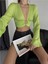 Saten Crop Toka Detaylı Bluz - Yeşil 4