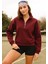Fermuarlı Kamyoner Yaka Bordo Kadın Sweatshirt 25K0166K1 1