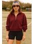 Fermuarlı Kamyoner Yaka Bordo Kadın Sweatshirt 25K0166K1 2