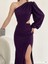 Tek Kol Derin Yırtmaçlı Krep Gece Elbisesi Abiye 582286 Mor 3