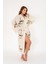Müslin Kimono %100 Pamuklu Coffee Kahve Baskılı Desenli Bornoz Kaftan Sabahlık 2