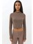 Kadın Yumuşak Dokulu Yarım Balıkçı Yaka Crop Bluz Busem Collection Brown 5