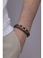 Çelik Aparatlı Oniks Taşlı Çift Sıra Erkek Deri Bileklik 1