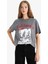 Oversize Geniş Kalıp Bisiklet Yaka Baskılı Kısa Kollu Tişört G2767AX25AU 4
