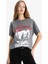 Oversize Geniş Kalıp Bisiklet Yaka Baskılı Kısa Kollu Tişört G2767AX25AU 5