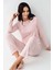 9085 Kadın Bisiklet Yaka Uzun Kollu Pijama Takımı-Pembe 1