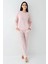 9085 Kadın Bisiklet Yaka Uzun Kollu Pijama Takımı-Pembe 2