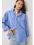 Çizgili Oversize Dokuma Gömlek LDZ0050 Mavi 1