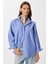 Çizgili Oversize Dokuma Gömlek LDZ0050 Mavi 2