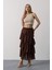 Katlı Kesim Uzun Etek - Kahve 2
