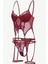 Bordo Babydoll İç Giyim Seti Bustiyer ,Külot , Bacak Bantları 6