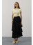 Katlı Kesim Uzun Etek - Siyah 1
