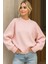 Kadın Pembe Oversize Bisiklet Yaka Triko Kazak 2