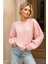 Kadın Pembe Oversize Bisiklet Yaka Triko Kazak 3