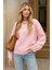 Kadın Pembe Oversize Bisiklet Yaka Triko Kazak 5