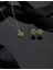 925 Ayar Yeşil Kaplangözü Taşlı Gold Yonca Kolye Küpe 2'li Gümüş Set-Takım (Ayarlanabilir) 1