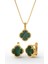 925 Ayar Yeşil Kaplangözü Taşlı Gold Yonca Kolye Küpe 2'li Gümüş Set-Takım (Ayarlanabilir) 3
