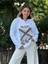 NC59085 Italyan Yazı Baskılı Kol Zımbalı Kapişonlu Sweatshirt Beyaz 1
