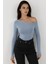Kadın Asimetrik Yaka Slim Fit Uzun Kollu Üst Busem Collection Bebek Mavisi 1