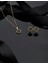 925 Ayar Oniks Taşlı Gold Yonca Kolye Küpe 2'li Gümüş Set-Takım (Ayarlanabilir) 1