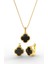 925 Ayar Oniks Taşlı Gold Yonca Kolye Küpe 2'li Gümüş Set-Takım (Ayarlanabilir) 3