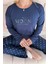 Lacivert Moon Desenli Bambu Uzun Kol Kadın Pijama Takımı 4