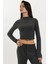 Kadın Yumuşak Dokulu Yarım Balıkçı Yaka Crop Bluz Busem Collection Koyu Gri 1