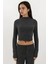Kadın Yumuşak Dokulu Yarım Balıkçı Yaka Crop Bluz Busem Collection Koyu Gri 6