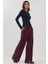 Kadın Nervür Detaylı Yumuşak Dokulu Geniş Paça Pantolon Busem Collection Bordo Kırmızı 4