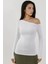 Kadın Asimetrik Yaka Slim Fit Uzun Kollu Üst Busem Collection White 6