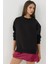 Kadın Şardonlu Fermuar Detaylı Bisiklet Yaka Sweatshirt Busem Collection Black 3
