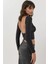 Kadın Sırtı Açık Puantiye Desenli Uzun Kollu Vücudu Saran Kısa Üst Busem Collection Black 1