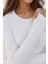 Kadın Esnek Bisiklet Yaka Uzun Kollu Kısa Üst Busem Collection White 2