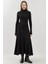Kadın Dokulu Yarım Balıkçı Yaka Uzun Elbise Busem Collection Black 1