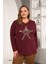 Büyük Beden Yıldız Pul Payet Nakış Detay Bluz Bordo 1