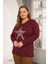 Büyük Beden Yıldız Pul Payet Nakış Detay Bluz Bordo 2