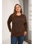 Büyük Beden Taş Detay Bluz Kahve 1