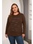 Büyük Beden Taş Detay Bluz Kahve 3