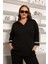 Büyük Beden Kol Nakış Detay Örme Bluz Siyah 1