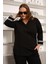 Büyük Beden Kol Nakış Detay Örme Bluz Siyah 2