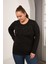 Büyük Beden Önü Taş Detay Bluz Siyah 3