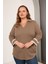 Büyük Beden Kol Nakış Detay Örme Bluz Vizon 1