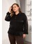 Büyük Beden Pul Payet Detay Saten Bluz Siyah 3